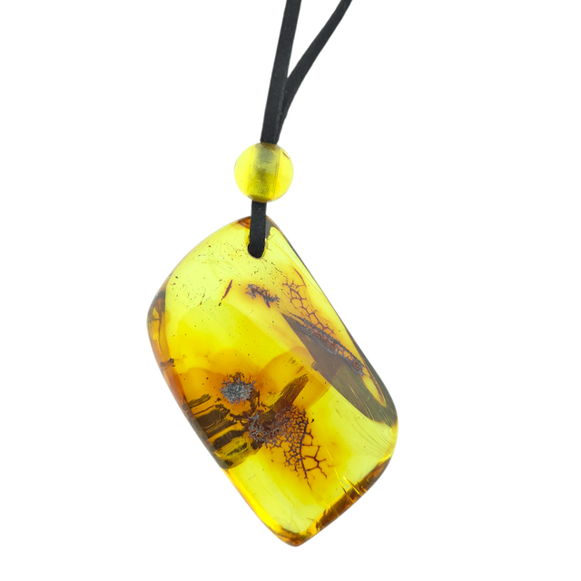 Beautiful pierced Baltic amber pendant with cord