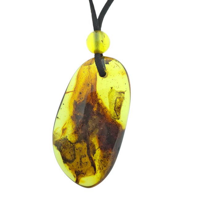 Beautiful pierced Baltic amber pendant with cord