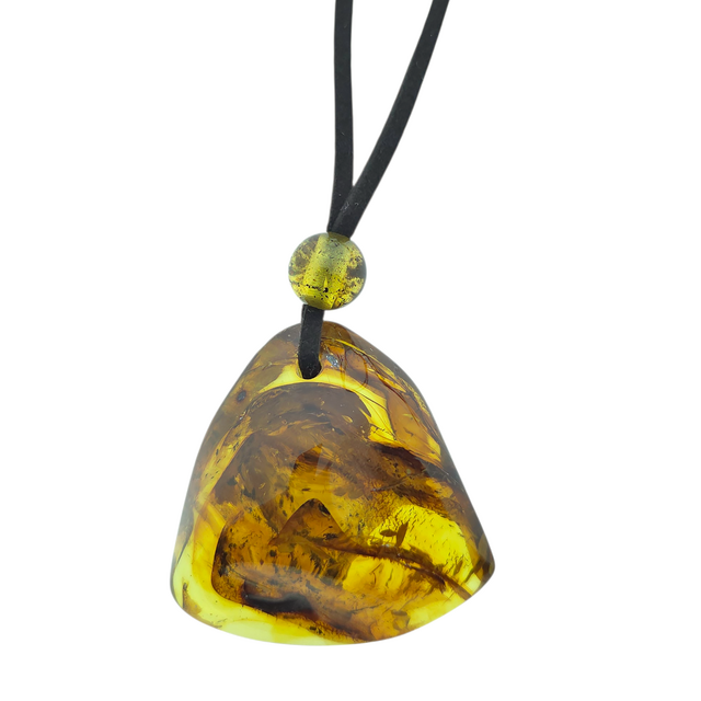 Beautiful pierced Baltic amber pendant with cord