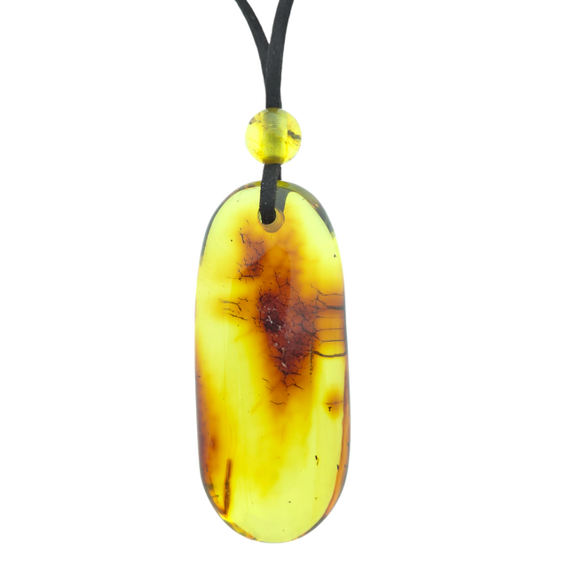 Beautiful pierced Baltic amber pendant with cord