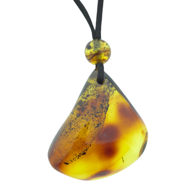 Beautiful pierced Baltic amber pendant with cord