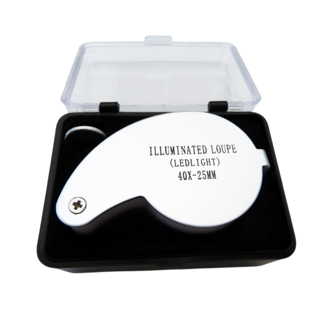 Foldable magnifying glass 40x 25 mm with LED lighting