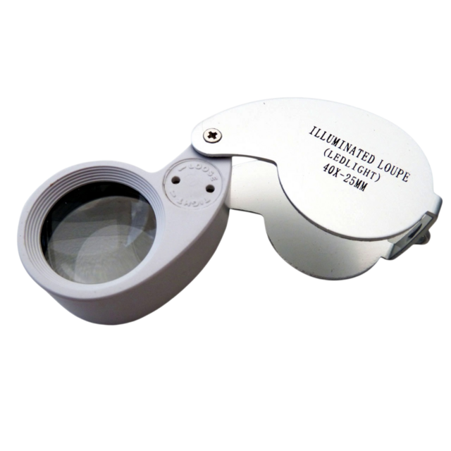 Klappbare Lupe 40x 25 mm mit LED Beleuchtung