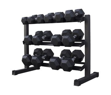 Fitribution Haltères Hexagonaux caoutchouc 5-20kg 7 paires + rack