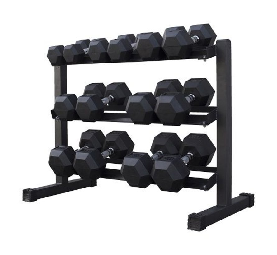 Haltères Hexagonaux caoutchouc 5-20kg 7 paires + rack