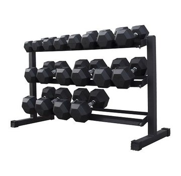 Fitribution Hex rubber dumbbell set 5 - 25kg 9 pairs + rack