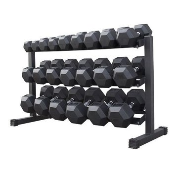 Fitribution Haltères Hexagonaux caoutchouc 5-30kg 11 paires + rack