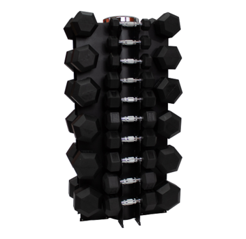 Fitribution Haltères Hexagonaux caoutchouc 1 - 25kg 16 paires + rack