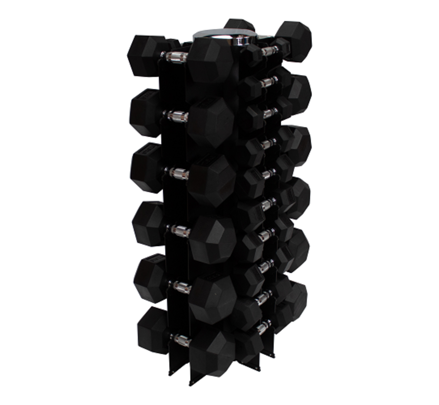 Haltères Hexagonaux caoutchouc 1 - 25kg 16 paires + rack