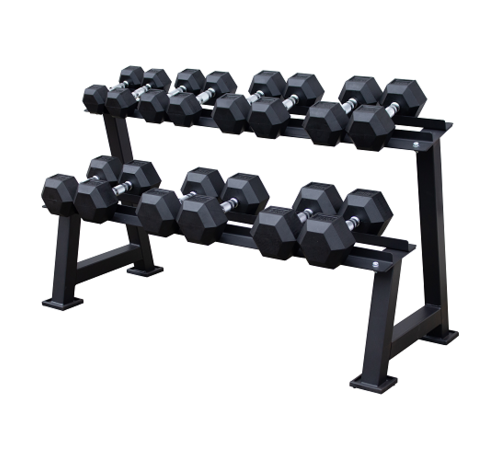 Fitribution Hex rubber dumbbell set 5 - 20kg 7paar + rek