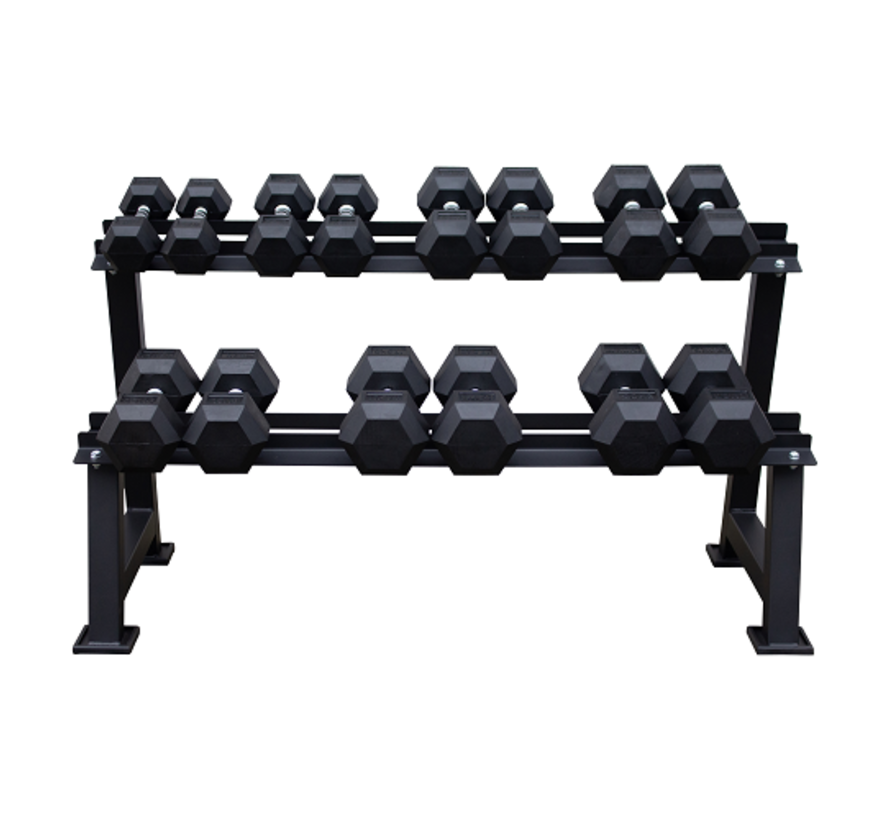 Hex rubber dumbbell set 5 - 20kg 7pairs + rack