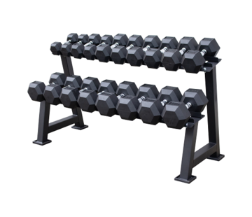 Fitribution Hex rubber dumbbell set 5 - 25kg 9pairs + rack