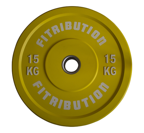 Fitribution 15kg disque bumper plate caoutchouc 50mm (jaune)