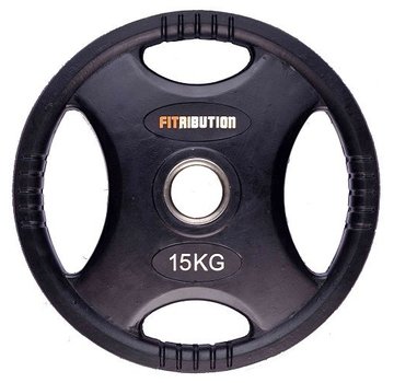 Fitribution 15kg weight plate HQ rubber with grips 50mm