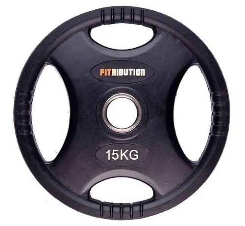 Fitribution 15kg weight plate HQ rubber with grips 50mm