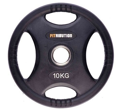 Fitribution 10kg weight plate HQ rubber with grips 50mm