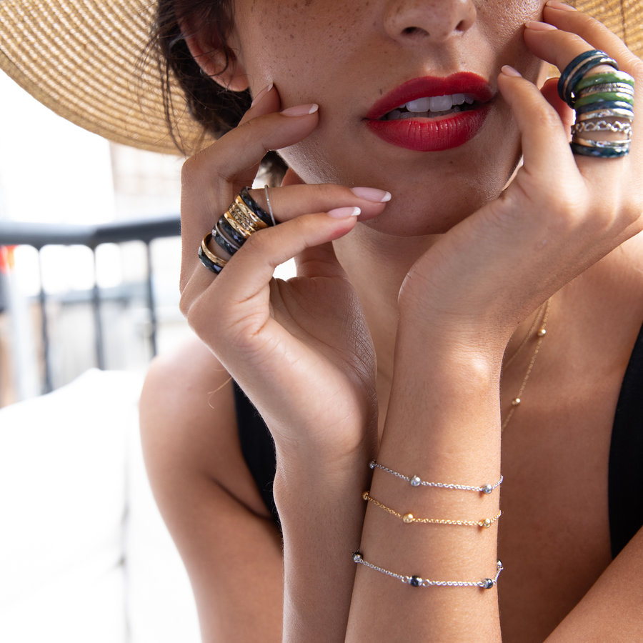 My Bendel Silver link bracelet with silver beads