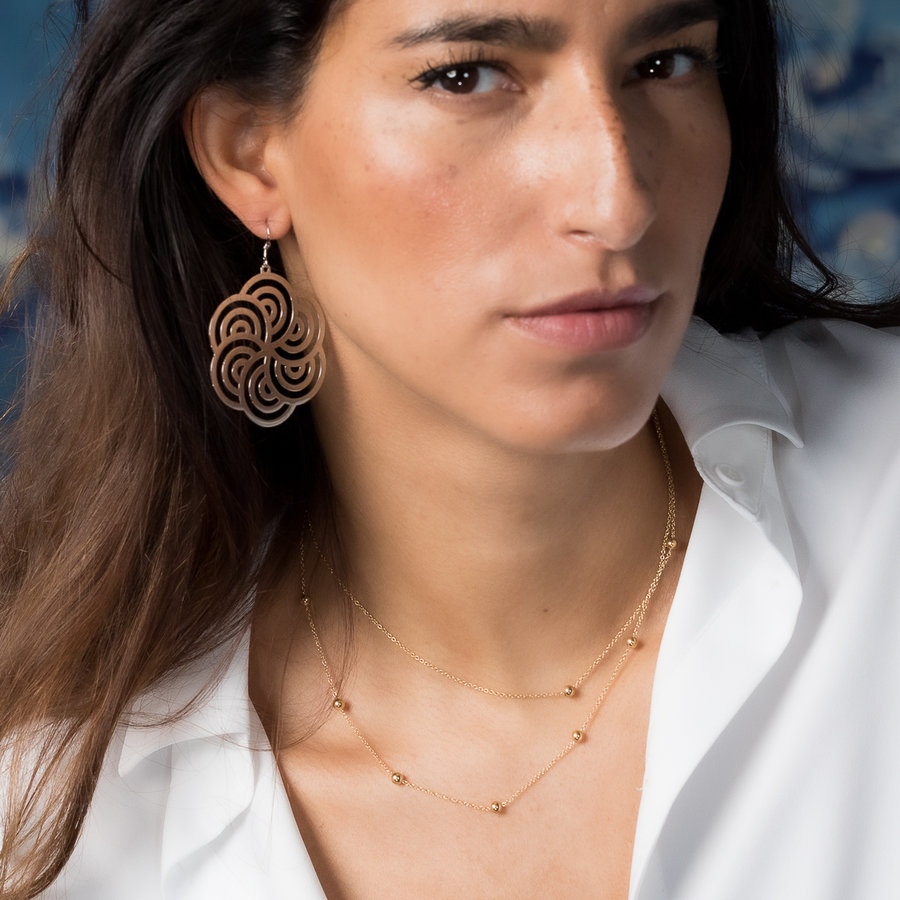 My Bendel Stijlvolle dubbele zilverkleurige edelstalen ketting met bolletjes