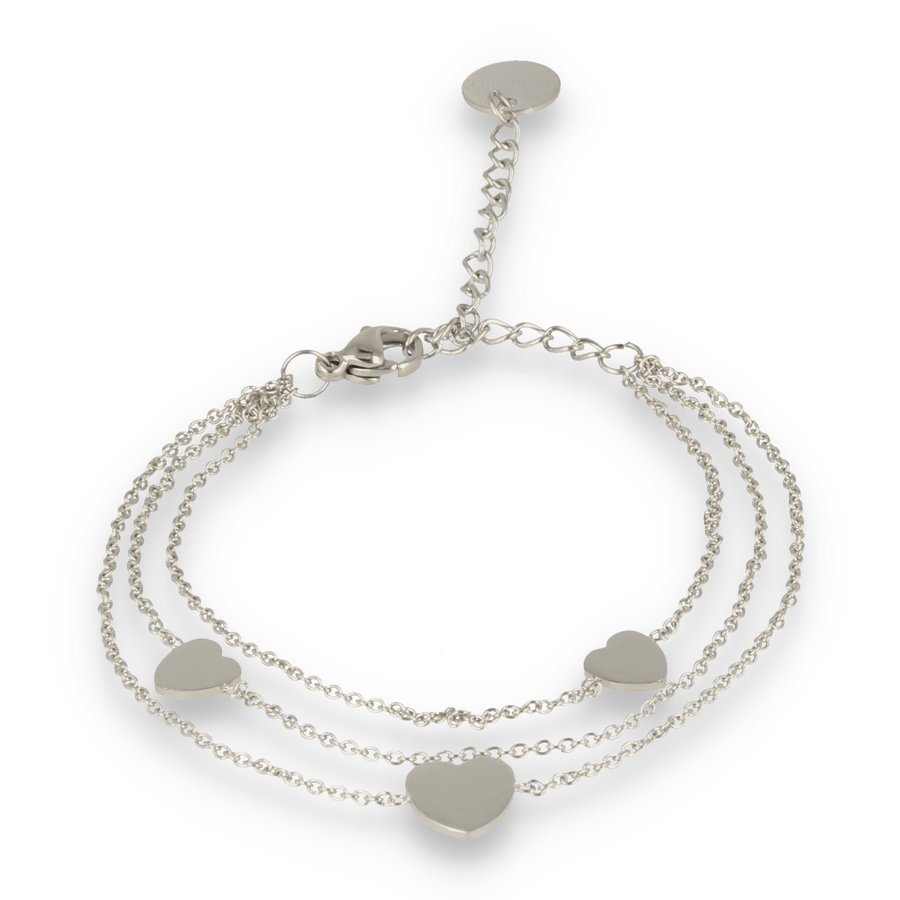 My Bendel Triple silver link bracelet with three heart charms