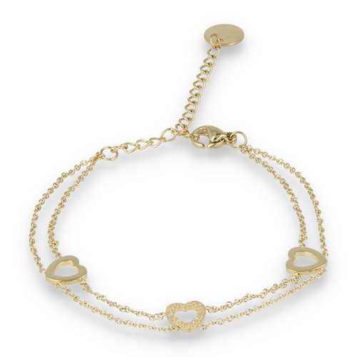 My Bendel Gouden schakel armband met harten bedels - Dubbele armband
