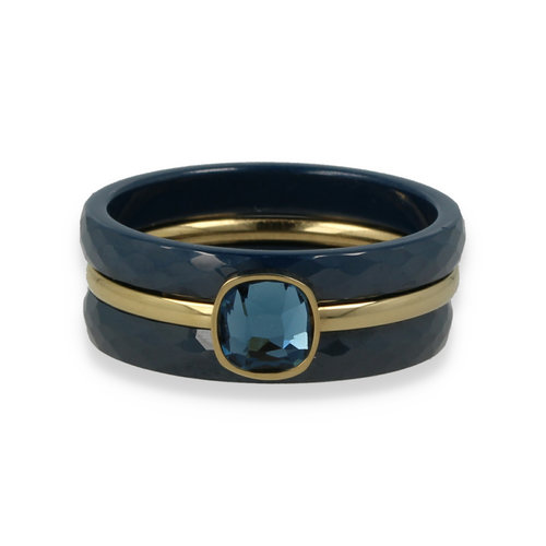 My Bendel Blauw keramiek ringenset - gouden zirkonia - chique uitstraling