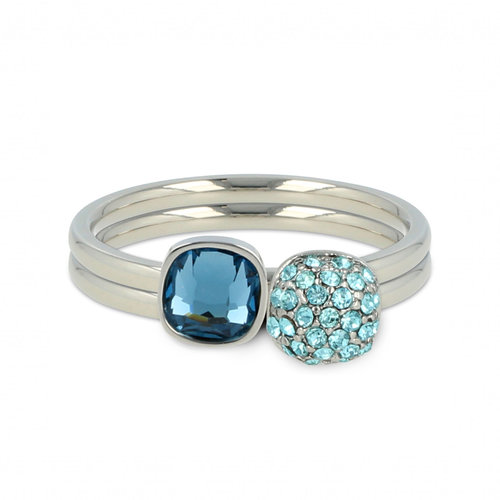 My Bendel Set of two silver rings with sapphire and aqua zirconia