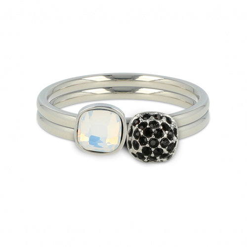 My Bendel Set of two silver rings with quartz and black zirconia
