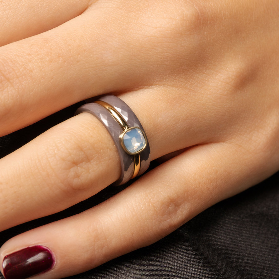 My Bendel Grijze keramiek ringenset met gouden quartz, chique en duurzaam. Verkleurt niet. 1 jaar garantie.
