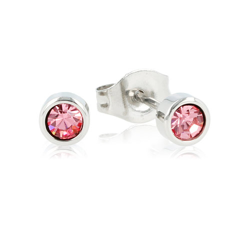 My Bendel Roze Zirkonia Oorbellen: Stalen Elegantie in 4mm