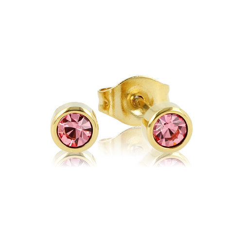 My Bendel Oorsteker goud met roze zirkonia steen - 4 mm
