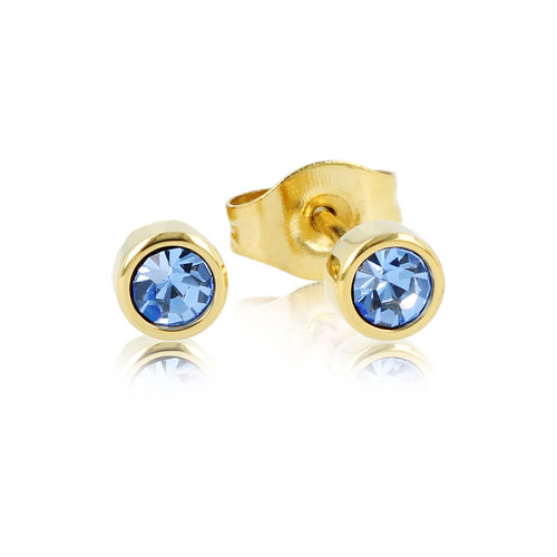 My Bendel Stralende Gouden Oorsteker met Saffier Zirkonia 4mm