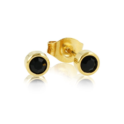 My Bendel Elegante Gouden Oorsteker met Zwarte Zirkonia 4mm