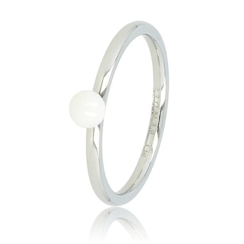 My Bendel Aanschuifring zilver - wit bolletje 4mm - hypoallergeen