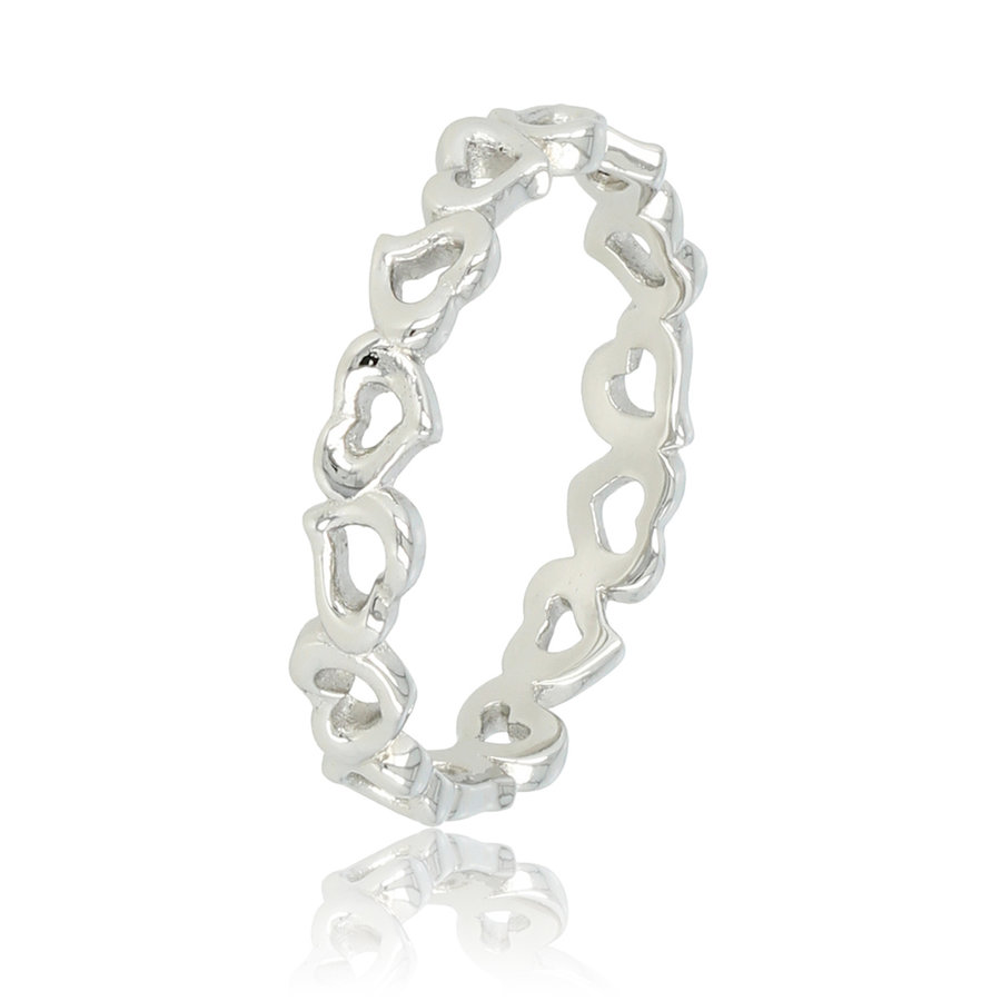 My Bendel Zilveren ring met open hartjes patroon