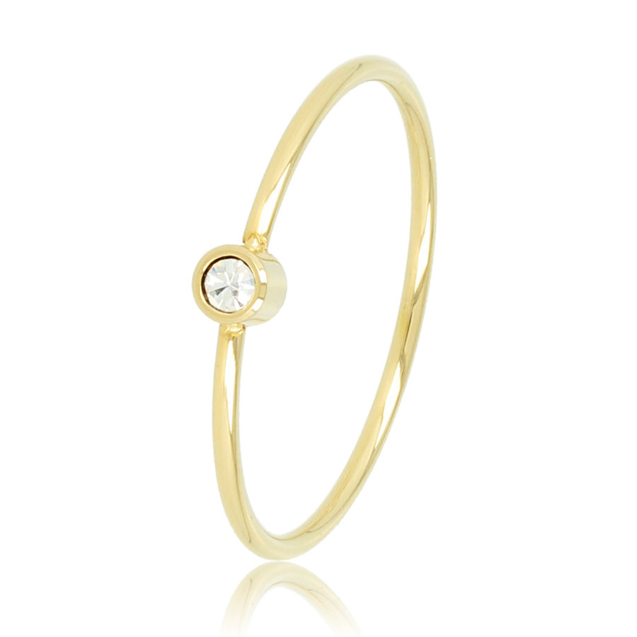 My Bendel Gouden minimalistische aanschuifring met kristal, Stainless steel, combineerbaar met andere ringen. 1 jaar garantie.