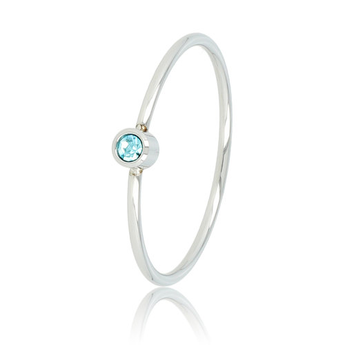 My Bendel Zilveren aanschuifring - Aqua glassteen - Stainless steel