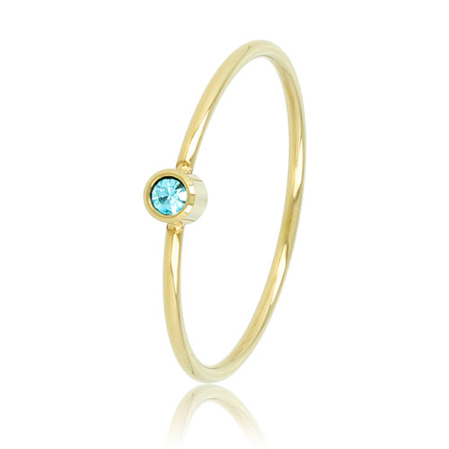 My Bendel Gouden aanschuifring - Aqua glassteen - Stainless steel