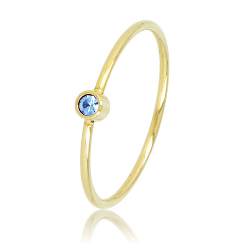 My Bendel Gouden aanschuifring - blauwe glassteen - Stainless steel