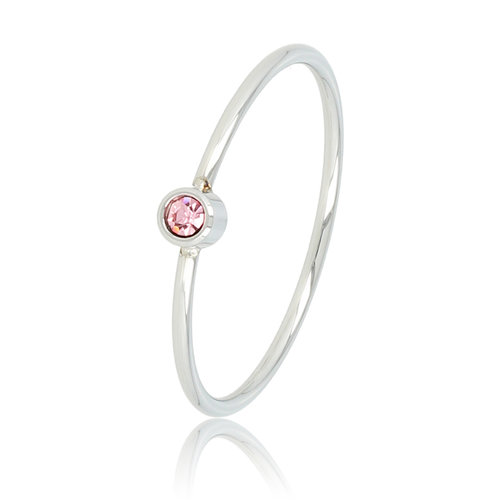 My Bendel Zilveren aanschuifring - Roze glassteen - Stainless steel