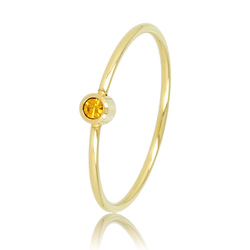 My Bendel Aanschuifring goud met gele glassteen - Stainless steel minimalistisch