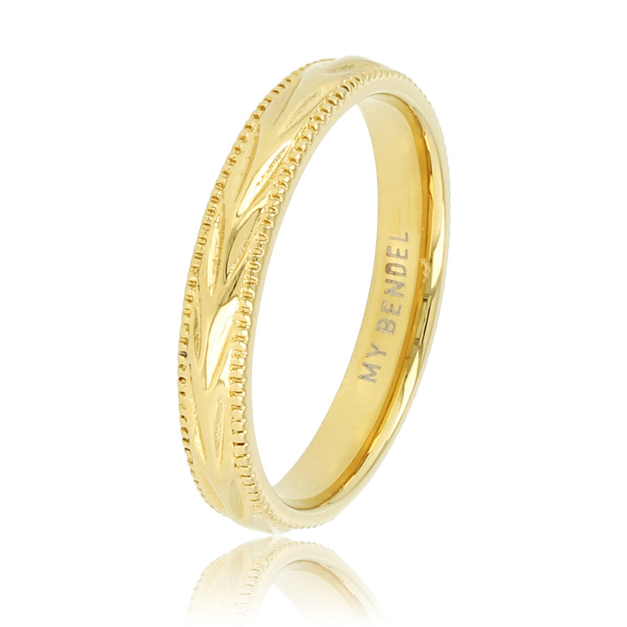 My Bendel Elegante gouden ring met bladmotief, 3,5 mm breed, Stainless steel, verkleurt niet. Perfecte keuze. 1 jaar garantie.