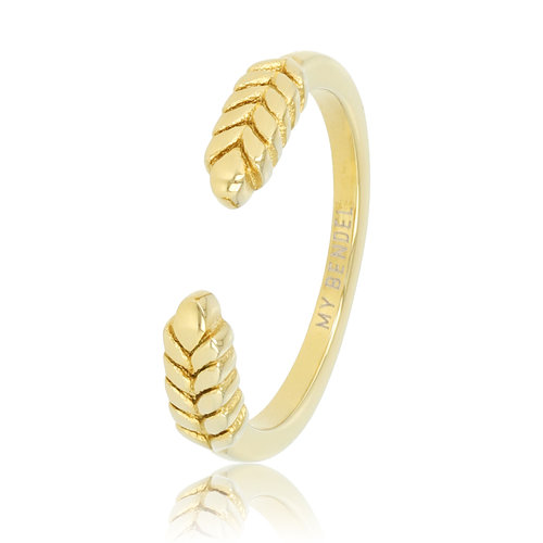 My Bendel Open ring with leaf pattern gold
