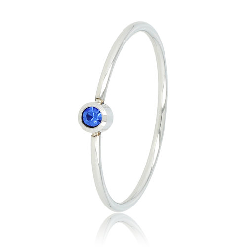 My Bendel Zilveren aanschuifring - Donker saffier glassteen - Stainless steel