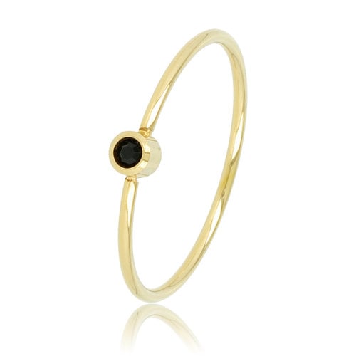 My Bendel Gouden aanschuifring - zwart glas - Stainless steel - minimalistisch