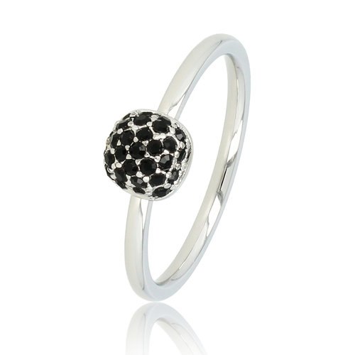 My Bendel Zilveren ring met zwarte zirkonia - minimalistisch design