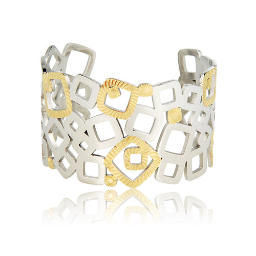 My Bendel Bicolor stainless steel Bangle met Vierkanten Design