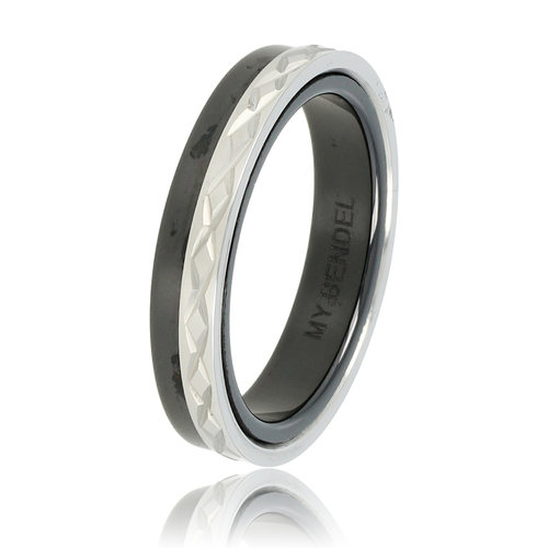 My Bendel Duo-ring van zwart met zilver kruis motief