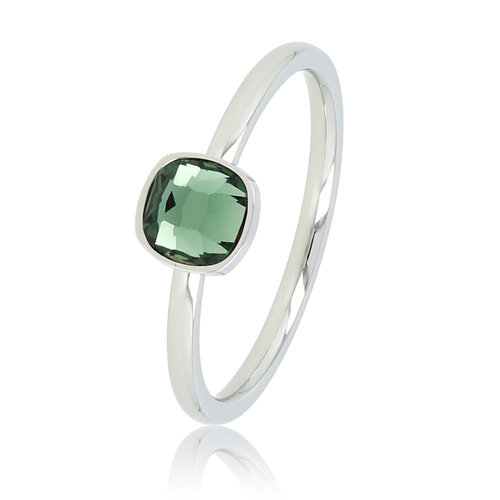 My Bendel Zilveren aanschuifring - groene glassteen - Stainless steel