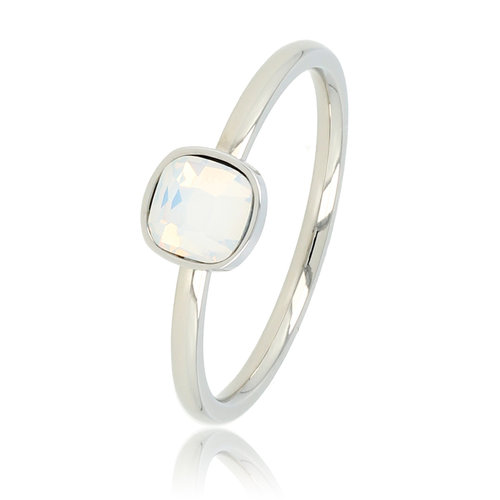 My Bendel Ring Silber mit quadratischem Quarzglasstein