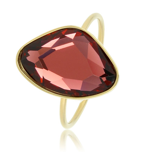 My Bendel Gouden aanschuifring - bordeaux glassteen - Stainless steel